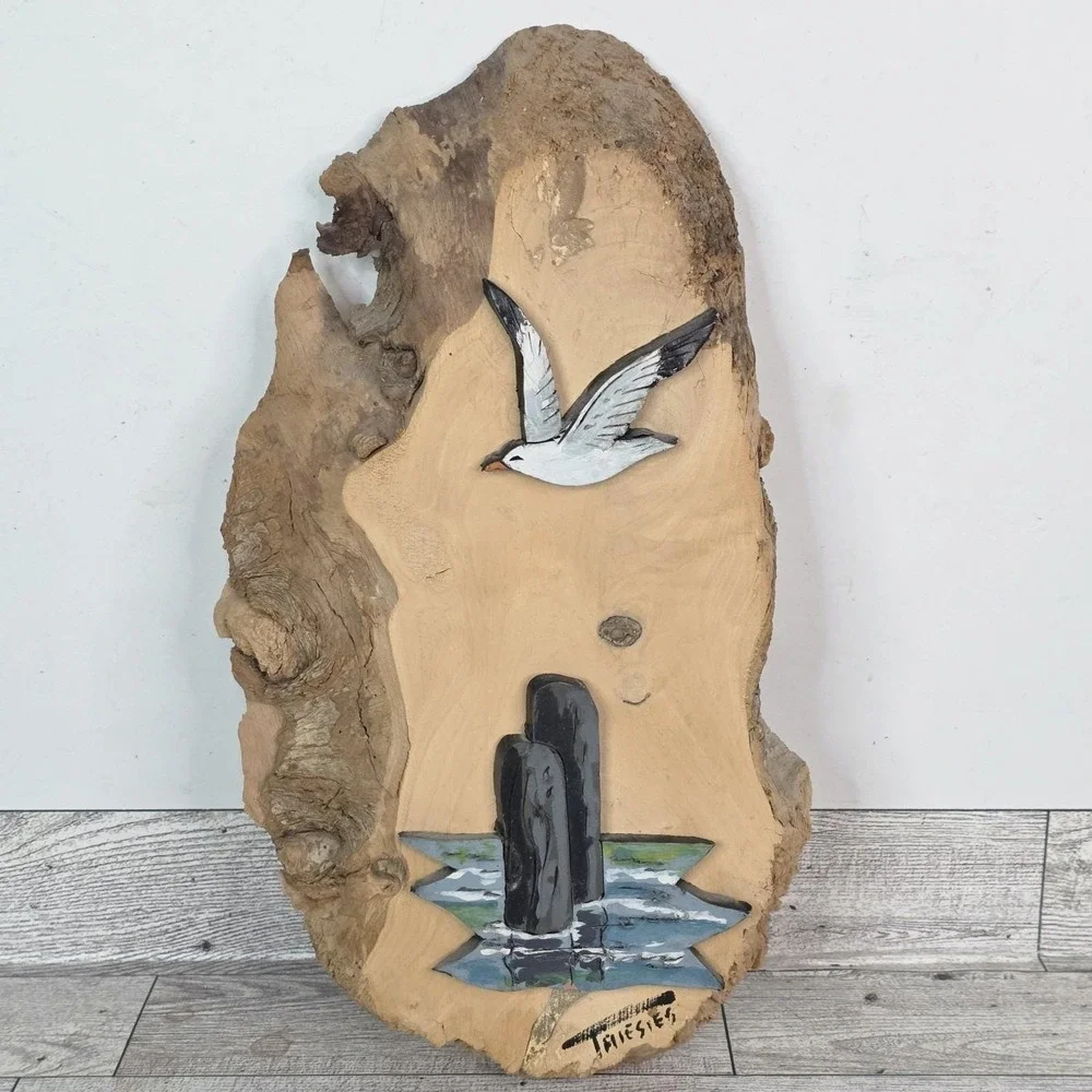 Vintage Handcrafted Wooden Seagull Birds Ocean Wall Art Plaque DARLENE THIESIES